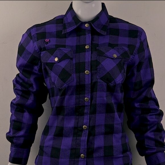 RIDERACT® Women Flannel Shirt with Long Sleeve Summer Purple Large Shirt - Picture 3 of 13